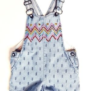 Little Lass Sparkle & Jewel Accents Denim Overalls